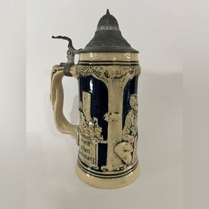 Antique Thewalt Lidded bier stein circa 1907-1920 cobalt
